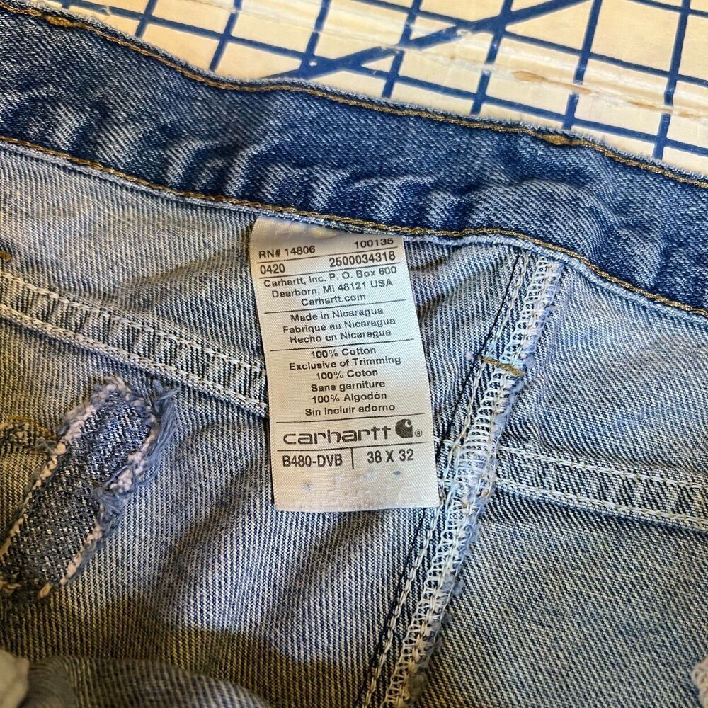 Carhartt Denim Jeans Men's Size 38x32 B480-DVB Blue Workwear Pants - Picture 11 of 12